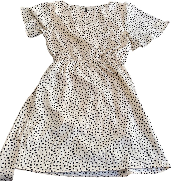 Pink Lily Faux Wrap Polka Dot Dress Cream & Black Mini - Picture 2 of 12
